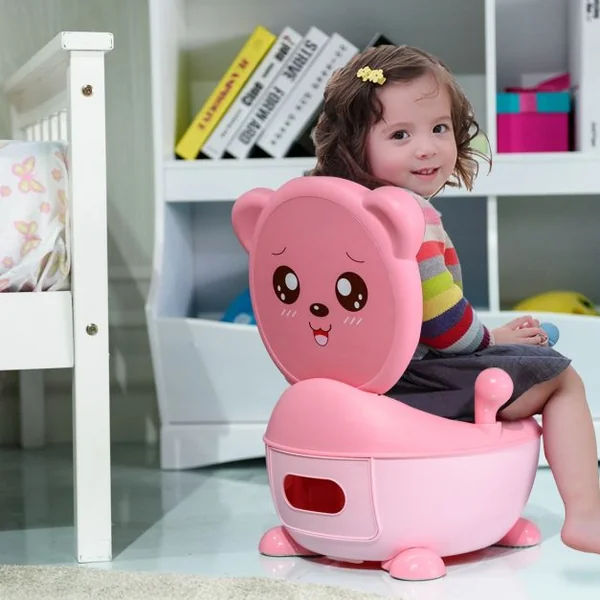 Pot de bébé Siège de toilettes pour enfant de 6 mois à 5 ans avec Couvercle anti-odeur en Forme d’Ours 1,9 L, Rose