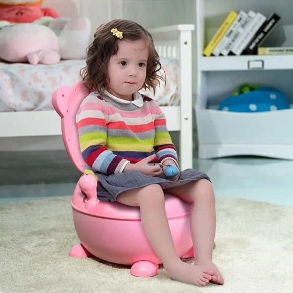 Pot de bébé Siège de toilettes pour enfant de 6 mois à 5 ans avec Couvercle anti-odeur en Forme d’Ours 1,9 L, Rose