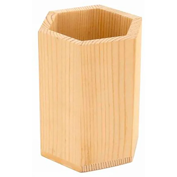 Pot à crayons hexagonal bois D 8cm