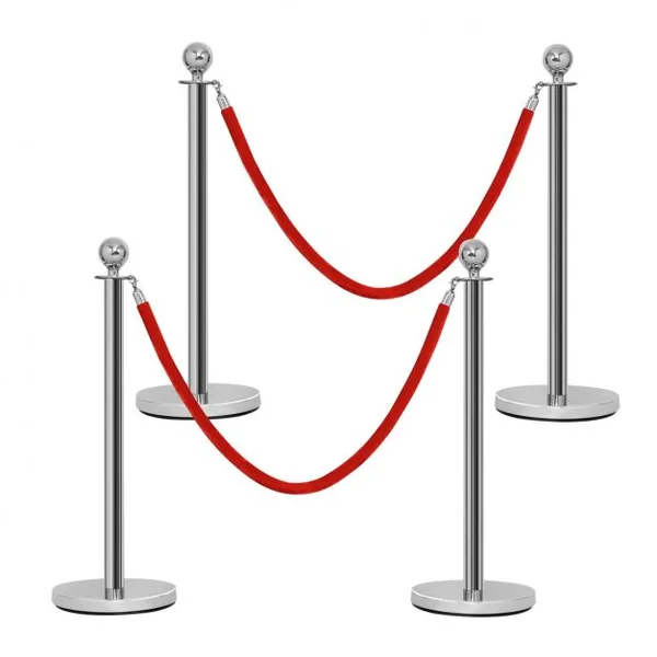 Poteaux de Guidage en Acier Inoxydable Barrière de Passage avec 2 Cordes pour Centres Commerciaux Hôtel Cinéma Argent
