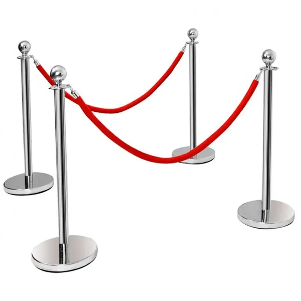 Poteaux de Guidage en Acier Inoxydable Barrière de Passage avec 2 Cordes pour Centres Commerciaux Hôtel Cinéma Argent