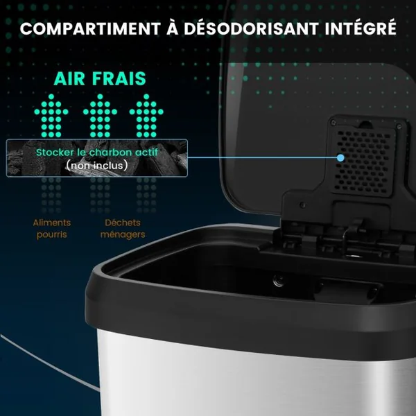 Poubelle 68 Litres à Pédale 40 x 38 x 78 CM en Acier Inox Anti-Empreintes Fermeture Amortie Ultra-Silencieuse Argent