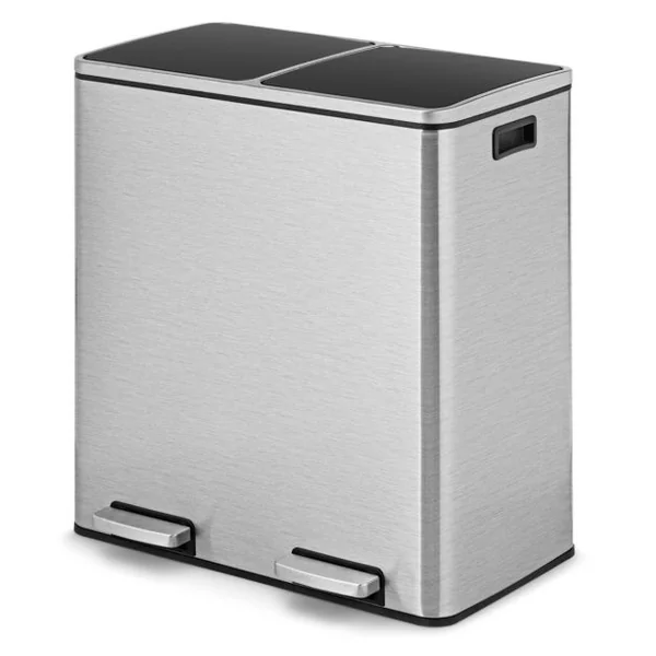 Poubelle de Cuisine à Pétal - 2 Compartiments (2 x 30L) 2 Seaux Intérieurs en PP avec Poignées Fermeture en Douceur
