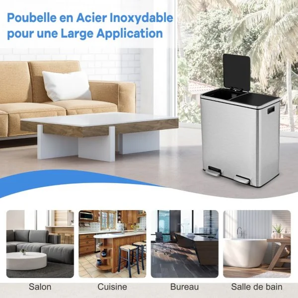 Poubelle de Cuisine à Pétal - 2 Compartiments (2 x 30L) 2 Seaux Intérieurs en PP avec Poignées Fermeture en Douceur