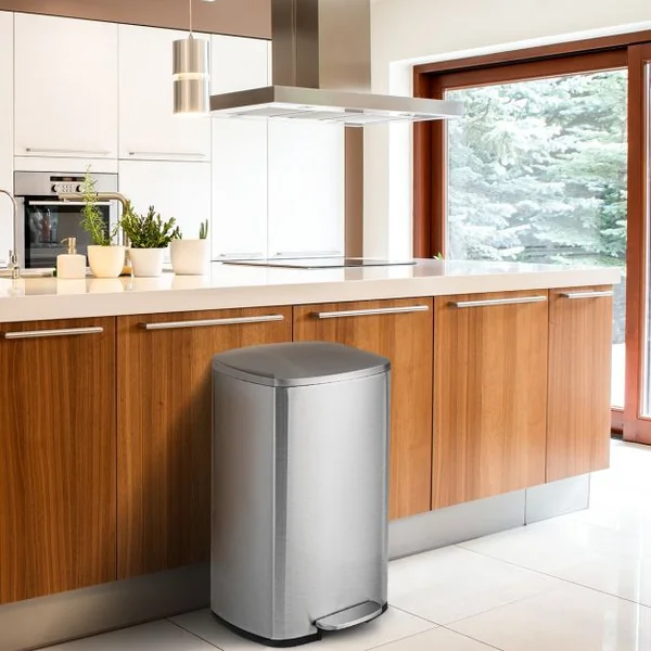 Poubelle à Pédale Acier en inox. 50L avec Couvercle Anti-odeur Souple Intérieur en Plastique