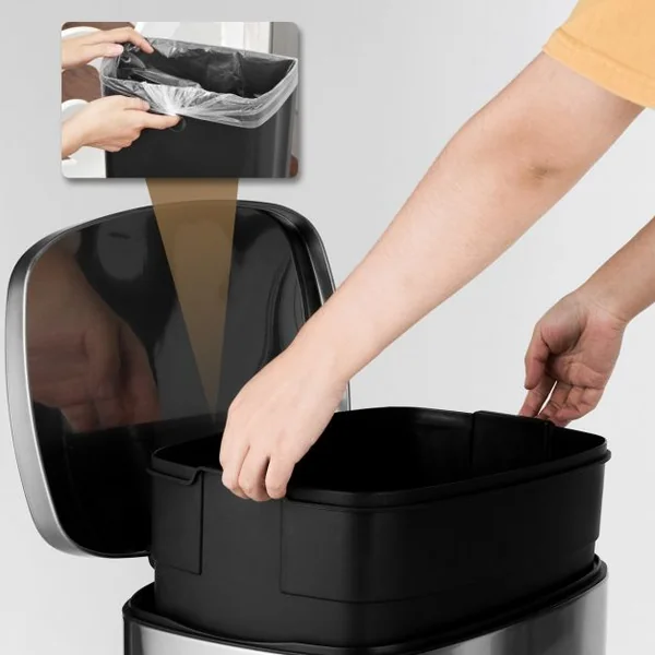 Poubelle à Pédale Acier en inox. 50L avec Couvercle Anti-odeur Souple Intérieur en Plastique
