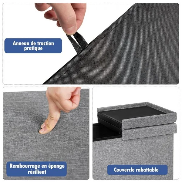 Pouf de Rangement Coffre de Rangement Pliant de 80L Chargement de 150kg 76 x 38 x 38 cm