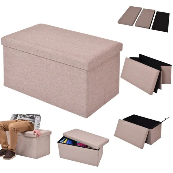 Pouf Repose-pieds Banc Siège d’appoint Coffre de rangement Ottoman en Tissu Oxford et MDF Pliable 76x38x38cm Beige