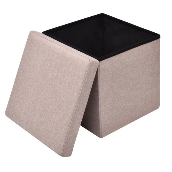 Pouf Repose-pieds Tabouret Siège d’appoint Coffre de rangement 54L en Tissu Oxford et bois Pliable 38x38x38cm Beige