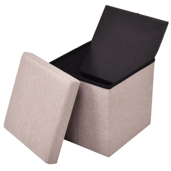 Pouf Repose-pieds Tabouret Siège d’appoint Coffre de rangement 54L en Tissu Oxford et bois Pliable 38x38x38cm Beige