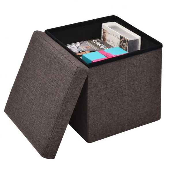 Pouf Repose-pieds Tabouret Siège d’appoint Coffre de rangement 54L en Tissu Oxford et bois Pliable 38x38x38cm Brun