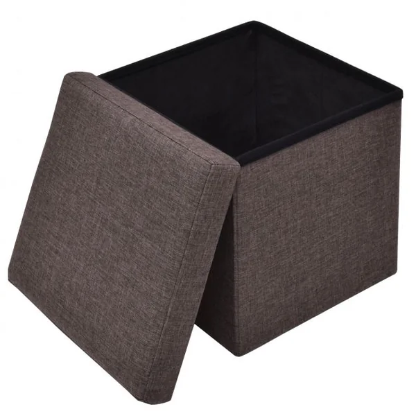 Pouf Repose-pieds Tabouret Siège d’appoint Coffre de rangement 54L en Tissu Oxford et bois Pliable 38x38x38cm Brun