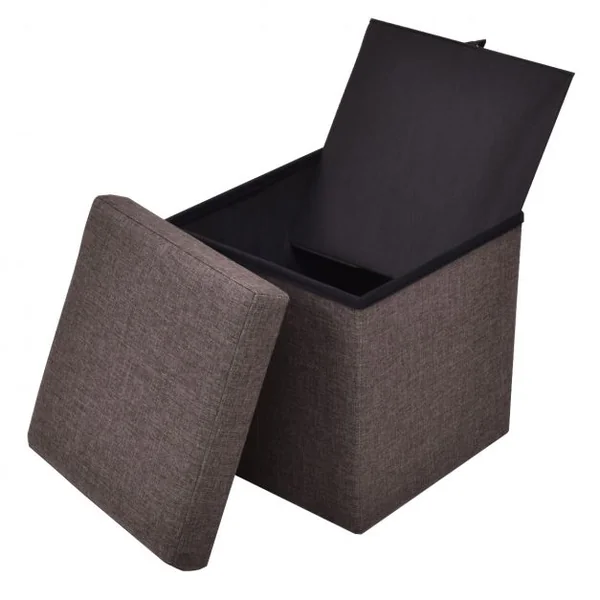 Pouf Repose-pieds Tabouret Siège d’appoint Coffre de rangement 54L en Tissu Oxford et bois Pliable 38x38x38cm Brun