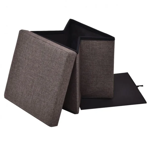 Pouf Repose-pieds Tabouret Siège d’appoint Coffre de rangement 54L en Tissu Oxford et bois Pliable 38x38x38cm Brun