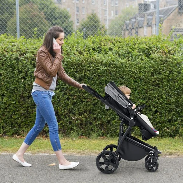Poussette Bébé Combiné 2 en 1 Poussette Canne Poussette Landau Pliable pour Enfants de 0-36 Mois 97,5x58,5x95cm Gris
