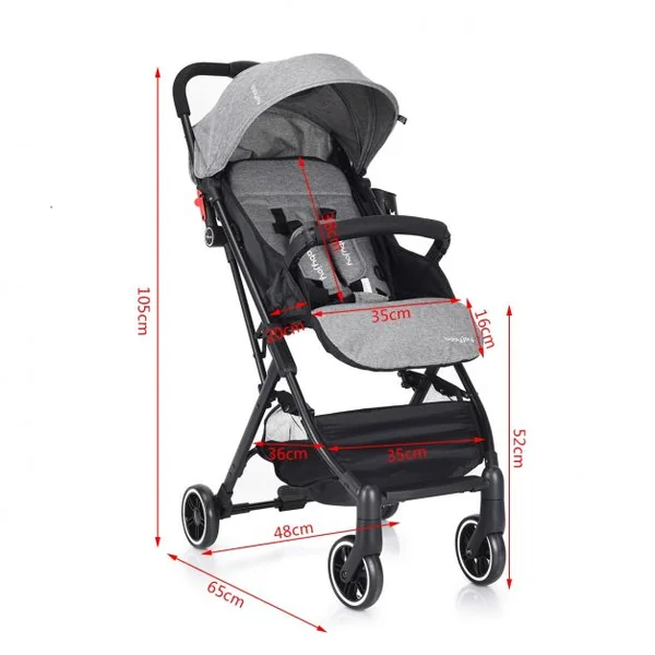 Poussette bébé enfant 2 en 1 avec la Ceinture de sécurité 5 Points Pliable Ultra compacte, 81x47,5x104cm, Gris