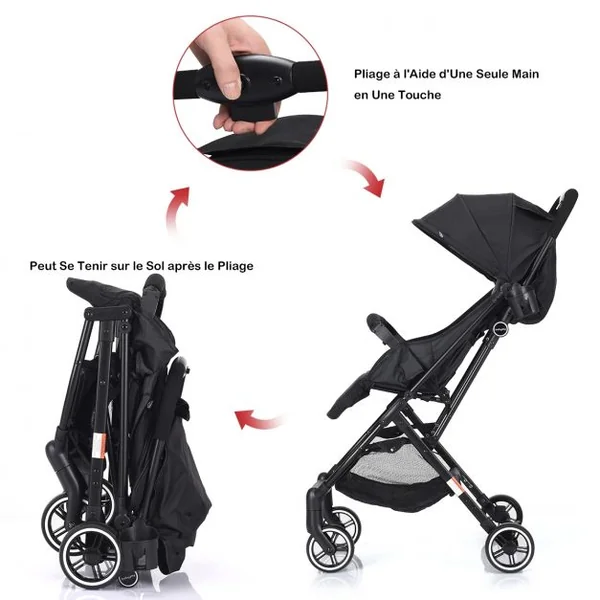 Poussette bébé enfant 2 en 1 avec la Ceinture de sécurité 5 Points, Pliable Ultra compacte, 81x47,5x104cm, Noir