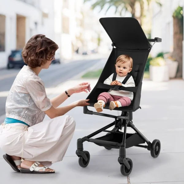 Poussette Compacte et Adaptée aux Avions avec Canopy Ajustable Grand Panier de Rangement pour Bébés 6-36 Mois Charge 15 kg Noir
