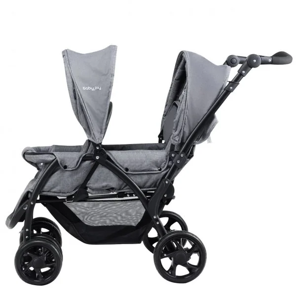 Poussette Double 2 en 1 pour Bébé + 6 Mois Poussette et Berceau Pliable Capacité Siège 15kg, 123x59x102cm, Gris