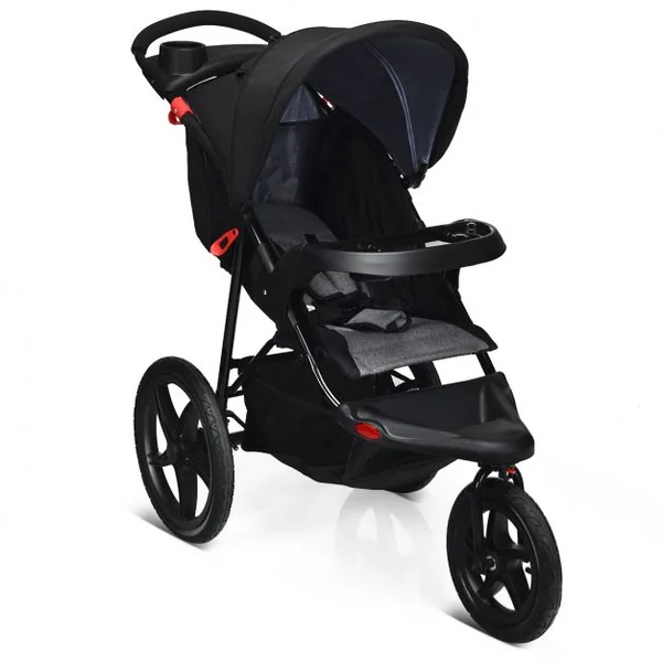 Poussette Pliable 3 Roues pour Bébé de 6-36 Mois avec Grand Panier et Plateau Capacité 15 Kg 76x50x107cm Noir