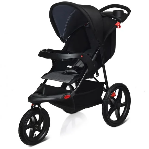 Poussette Pliable 3 Roues pour Bébé de 6-36 Mois avec Grand Panier et Plateau Capacité 15 Kg 76x50x107cm Noir