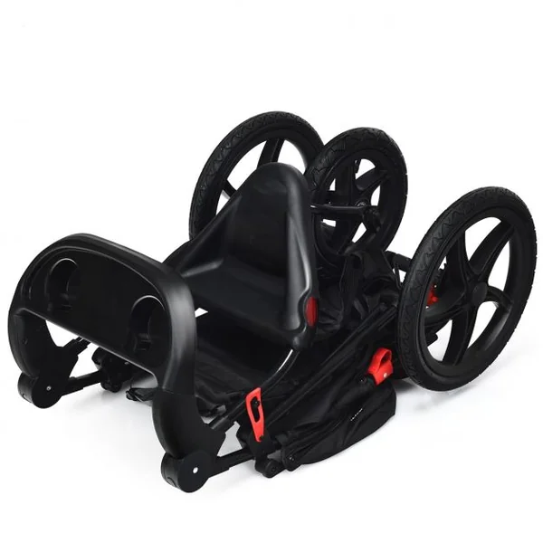 Poussette Pliable 3 Roues pour Bébé de 6-36 Mois avec Grand Panier et Plateau Capacité 15 Kg 76x50x107cm Noir