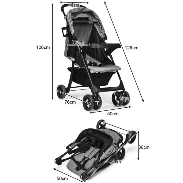 Poussette Pliable pour Bébé de 6-36 Mois avec Pare-soleil Angle de Dossier Réglable Capacité 15 Kg 76x50x107cm Gris