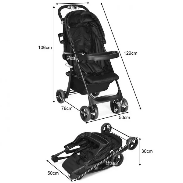 Poussette Pliable pour Bébé de 6-36 Mois avec Pare-soleil Angle de Dossier Réglable Capacité 15 Kg 76x50x107cm Noir
