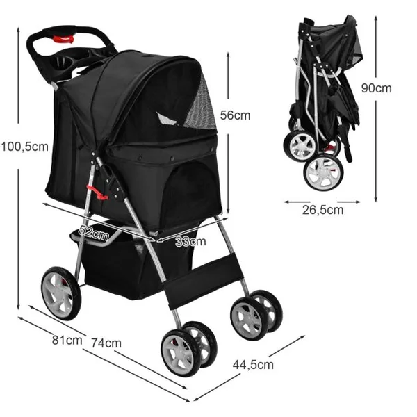 Poussette pour Animaux Pliante 4 Roues avec Fenêtres en Filet Porte-gobelet et Panier de Rangement pour Chat et Chien Bleu