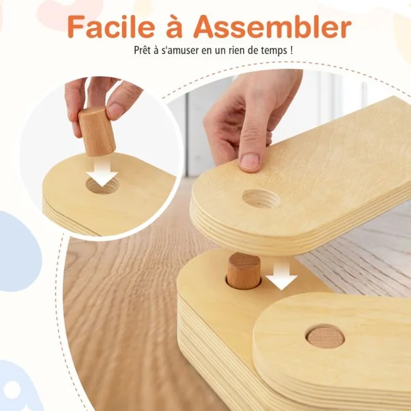 Poutre d'Equilibre en Bois Enfants avec Pierre de Marche Parcours d'Obstacles de Gymnastique pour Enfants de 3-7 Ans