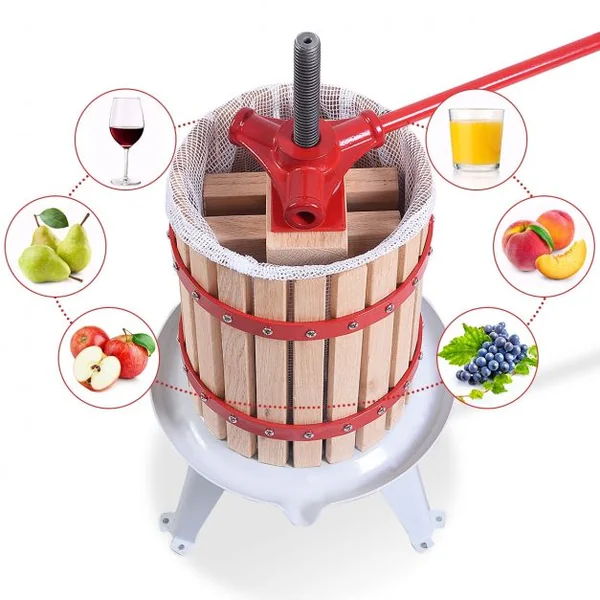 Pressoir à Fruits Manuel sur Pied Presse-agrumes par Pression de Broche Long Manche Capacité 6L en Bois de Chêne + Fer