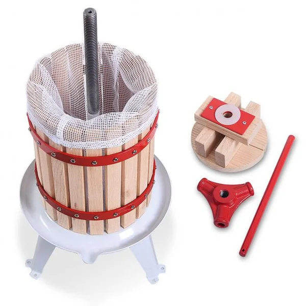 Pressoir à Fruits Manuel sur Pied Presse-agrumes par Pression de Broche Long Manche Capacité 6L en Bois de Chêne + Fer