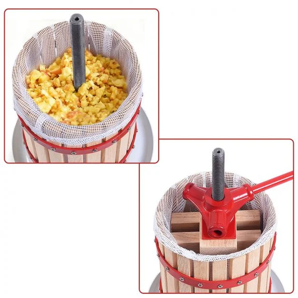 Pressoir à Fruits Manuel sur Pied Presse-agrumes par Pression de Broche Long Manche Capacité 6L en Bois de Chêne + Fer