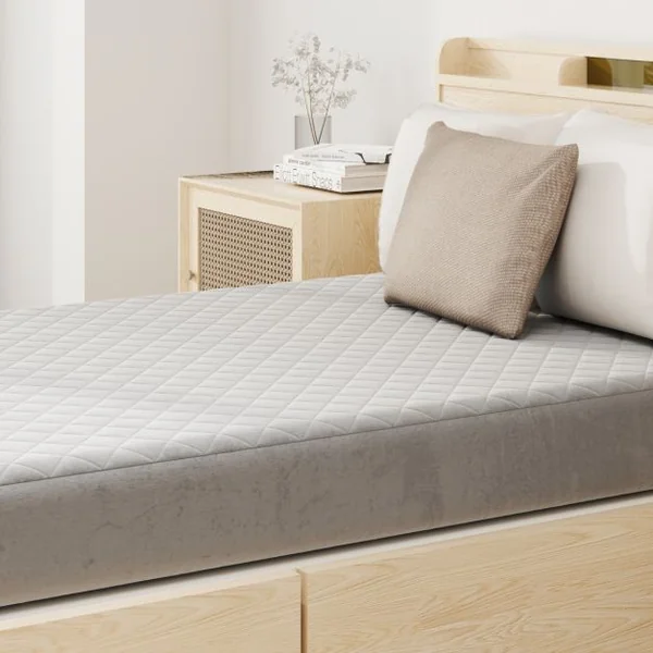 Protège-Matelas Twin/Queen/King Surmatelas en Velours avec Poche Profonde Housse de Matelas avec Rembourrage en Éponge Gris