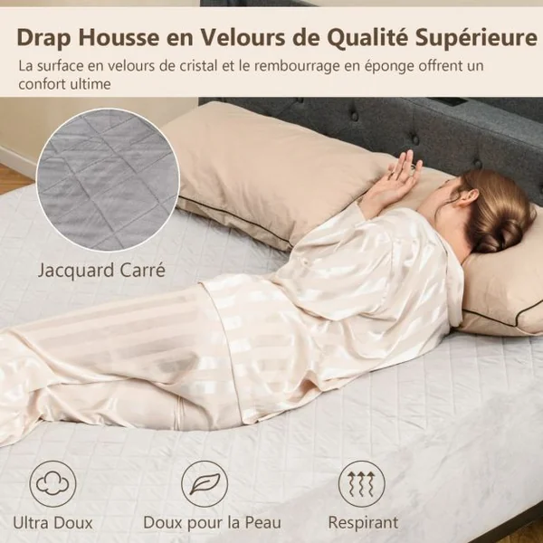 Protège-Matelas Twin/Queen/King Surmatelas en Velours avec Poche Profonde Housse de Matelas avec Rembourrage en Éponge Gris