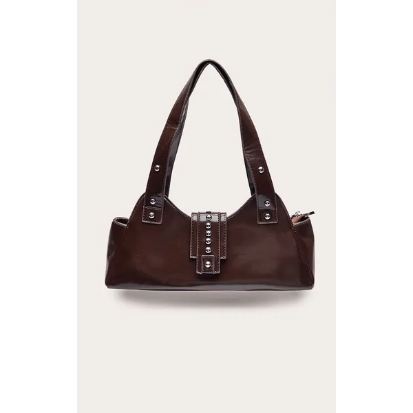 Prune Chocolat Sac À Bandoulière Dôme Clouté En Synthétiquecuir Froissé
