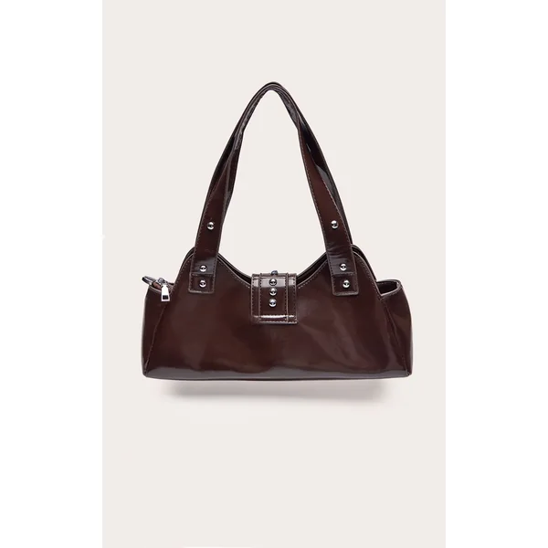 Prune Chocolat Sac À Bandoulière Dôme Clouté En Synthétiquecuir Froissé