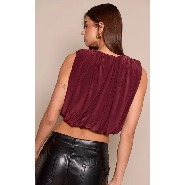 Prune Haut En Tissu Slinky À Ourlet Bouffant Et Détail D'épaules