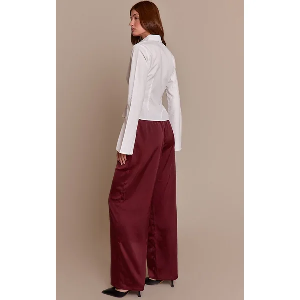 Prune Pantalon Large En Satin Taille Basse Avec Lien À Nouer