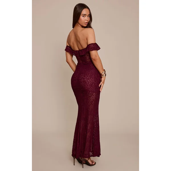 Prune Robe Longue En Dentelle Bandeau Avec Détail Corset