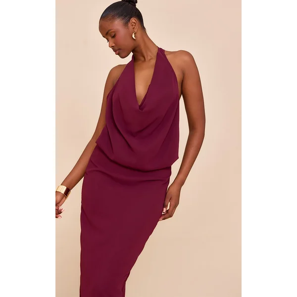 Prune Robe Longue En Mousseline Col Bénitier