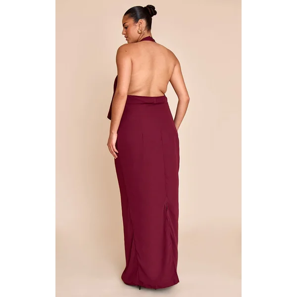 Prune Robe Longue Grande Taille En Mousseline Col Bénitier Prune