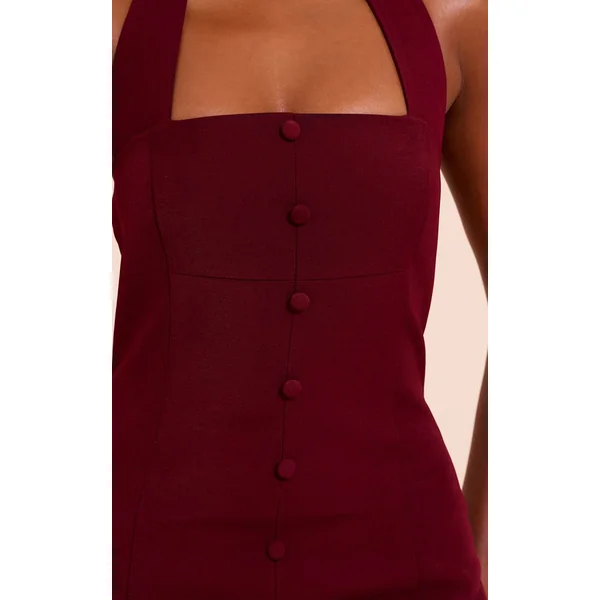 Prune Robe Longue Moulante À Encolure Américaine Et Boutons En Tissu Tissé