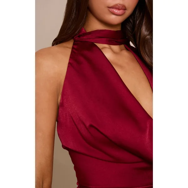 Prune Top Col Bénitier Extrême En Satin