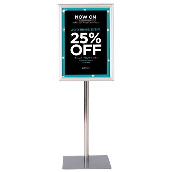 Présentoir sur pied Porte affiche A3/A4 sur Pied Hauteur et angle réglable 78,5-123 cm, en Acier Inoxydable, Argent