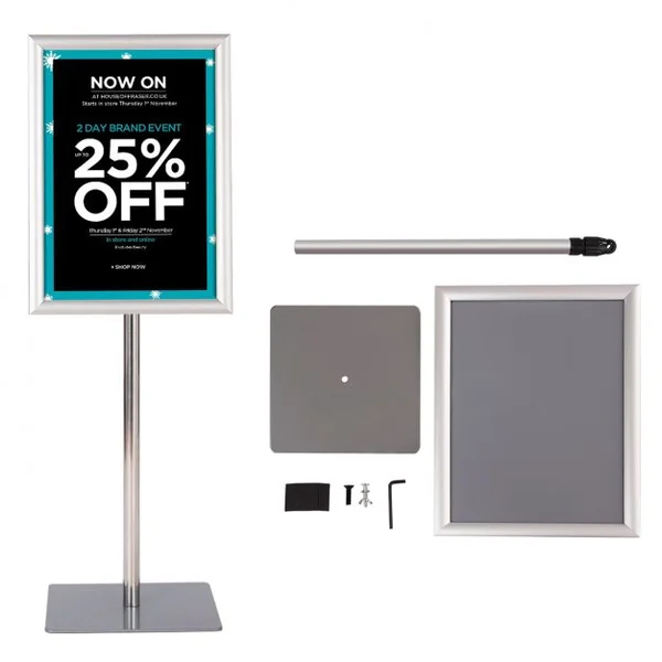 Présentoir sur pied Porte affiche A3/A4 sur Pied Hauteur et angle réglable 78,5-123 cm, en Acier Inoxydable, Argent