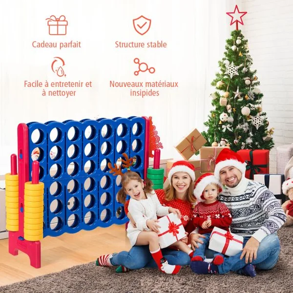 Puissance 4 Géant pour Enfants et Adultes avec 42 Jetons Circulaires Majorité en couleur Bleu/Rouge/Vert