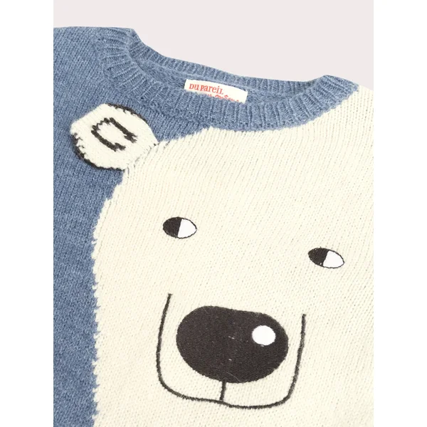 Pull bleu ciel animation ours polaire pour garçon - Soins Bébé Naturels & Produits Maman Après Naissance