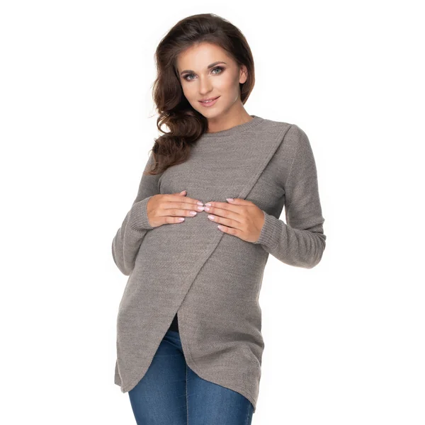 Pull de grossesse et d'allaitement mailles fines - Beige/Bleu