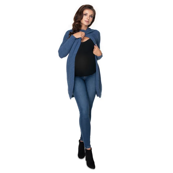 Pull de grossesse et d'allaitement mailles fines - Beige/Bleu